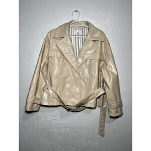Frankie beige belted pleather jacket womens small punk biker rocker‎ rockabilly